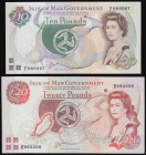Isle of Man signed Cashen (2) 10 and 20 Pounds Pick 41 and 42 both Unc