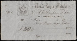 Malta Banco Anglo Maltese 50 Lire / Sterline / Pounds Unissued Remainder Pick S116 circa 1880 Unc