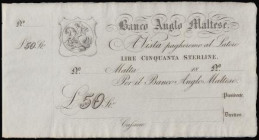 Malta Banco Anglo Maltese 50 Lire / Sterline / Pounds Unissued Remainder Pick S116 circa 1880 Unc (2)