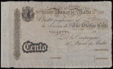 Malta, Banco di Malta 100 lire Sterline dated 18xx, an unissued remainder, Picks165, UNC
