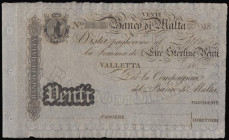 Malta, Banco di Malta 20 lire Sterline dated 18xx, an unissued remainder, Pick S163, UNC