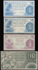 Netherland Indies De Javasche Bank 50 Cents 1948 Pick 97 AU, 1 Cent Pick 98 (2) Unc and Fine, 10 Gulden 1946 Pick 89 VF 1 pinhole