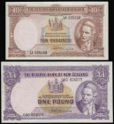 New Zealand One Pound and Ten Shillings signed Flemming without security thread (1960-67) Pick 158c and 159c VF-GVF