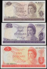 New Zealand Replacement Notes (star at the end of the serial number) Knight (1975) 1 Dollar EF Y91 463655*, 2 Dollars Unc 9Y2 140705* and 5 Dollars EF...