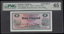 Northern Ireland, Northern Bank LTD 1 Pound 1 July 1970 SPECIMEN - TRAINING PURPOSES series C0000000 PMG 65 EPQ, Pick 187as