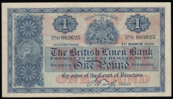 Scotland British Linen Bank &pound;1 dated 1st March 1927 series O 586934, Pick 156, VF