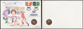 Numismatic Cover 2002 The Hand painted Gold Cover comprising Gold Five Pounds 2002 Shield Reverse S.SE9 UNC and fully lustrous, along with set of 4x F...