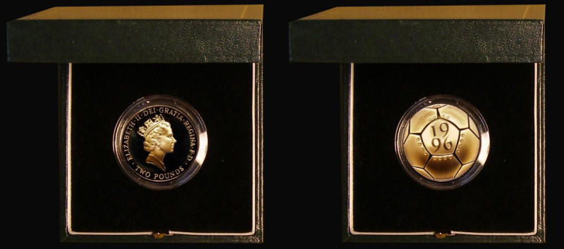 Two Pounds 1996 Euro 96 Football S.K7 Gold Proof nFDC/FDC, the obverse with some...