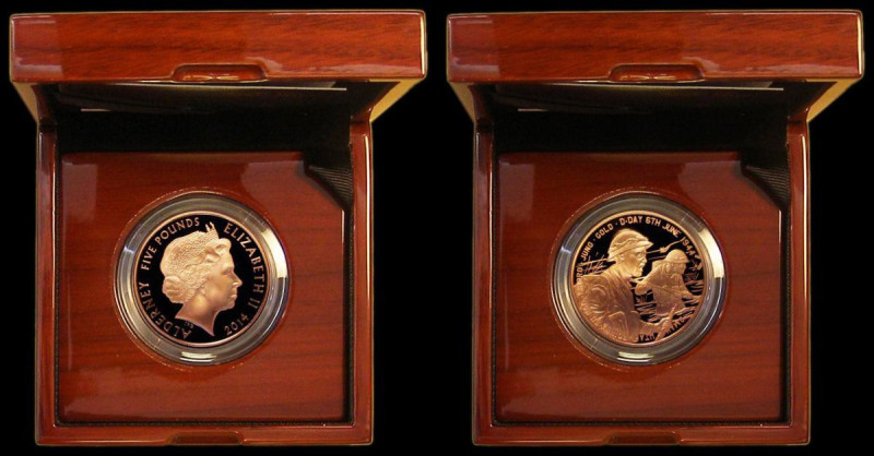 Alderney Five Pound Crown 2014 70th Anniversary of D-Day Gold Proof FDC in the R...