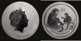 Australia 30 Dollars 2016P Chinese Lunar Year of the Monkey One kilo of .999 Fine Silver UNC in a plastic capsule