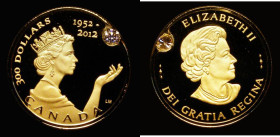 Canada 300 Dollars 2012 Queen Elizabeth II Diamond Jubilee .999 Gold Proof with inset diamond, 25mm diameter weighing 22.00 grammes (AGW 0.707oz.) FDC...