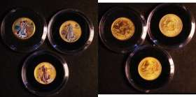 USA Five Dollars Gold (3) 2002 and 2003 (2) One Tenth Ounce Gold, each with the obverse featuring Liberty in coloured robes and coloured additional de...