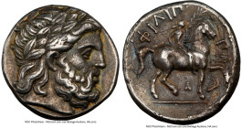 MACEDONIAN KINGDOM. Philip II (359-336 BC). AR tetradrachm (25mm, 14.35 gm, 7h). NGC Choice VF 5/5 - 2/5. Lifetime issue of Amphipolis, ca. 342-328 BC...