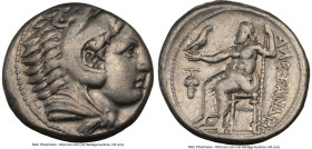 MACEDONIAN KINGDOM. Alexander III the Great (336-323 BC). AR tetradrachm (24mm, 17.16 gm, 5h). NGC Choice VF 4/5 - 2/5, graffiti. Lifetime issue of Am...