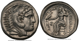 MACEDONIAN KINGDOM. Alexander III the Great (336-323 BC). AR tetradrachm (26mm, 17.19 gm, 8h). NGC Choice XF 5/5 - 5/5. Early posthumous issue of Amph...