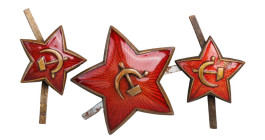 3 Badges Red Army Star, Hammer and Sickle, USSR, 20th century - 30th years,