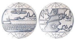 Original Very Interesting Polish Medal, 40 Years of Polish Sailing Across the Atlantic, Medalier W. Kowalik, Signature - Warsaw Mint, Silver Patinated...