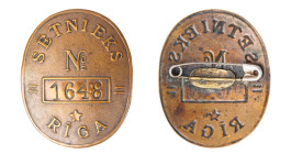 Badge, Janitor of Riga, Nº1648 , Latvia, the 30ies of 20th century, Size 52.5 x 41.7 mm, Weight 9.25 g