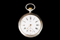 Omega pocket watch, Genéve. Silver case 0.800 Factory number 5755280. The turn of the 20th century.Diameter 4,7 cm. The watch is fully functional afte...