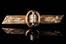 Gold brooch in the form of a belt with a buckle. Gold 56. Russian Empire. The end of the 19th century. Condition used. The period of reign of Nicholas...