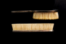 French clothes brush set, two brushes. Silver mount, marked of Mercury. Gorgeous turquoise enamel guilloche.
Perfect