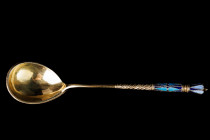 Spoon with colored enamel and gilding. Silver 84. Moscow. Manufacturer mark V.R. Period of the reign of Nicholas II. The size 10,5 cm and weight 15 gr...