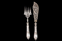 Classic serving set for meat. Silver handles, marked, France. Late 19th century. The size 33 cm
Good