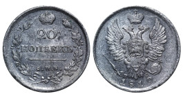 Russian Empire, Emperor Alexander I (1801 - 1825), 20 kopeks, 1819 year, Silver, 4.15 gr, C# 128, Bitkin 199