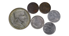 Latvia, President Janis Chakste (1918 - 1927), 5 Lati 1920 year, Silver, 25 gr, KM#9; 1 Lats, 1924 year, Silver, 5 gr, KM#7; 20 Santimu, 1922 year, Ni...