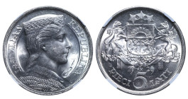 Latvia, President Gustavs Zemgals (1927 - 1930), 5 lati, 1929 year, Silver, 25 gr, KM#9, NGC
MS 63