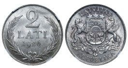 Latvia, President Janis Chakste (1918 - 1927), 2 lati, 1926 year, Silver, 10 gr, KM#8, NGC
MS 63