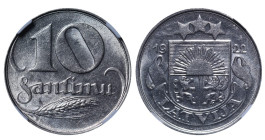 Latvia, President Janis Chakste (1918 - 1927), 10 santimu, 1922 year, Nickel, 3 gr, KM#4, NGC
MS 62