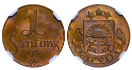 Latvia, President Alberts Kveisis (1930 - 1936), 1 santims, 1932 year, Bronze, 1,8 gr, KM#1, NGC
MS 64 BN
