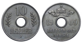 Germany, German East Africa, Emperor Wilhelm II (1888 - 1918), 10 heller, 1909 year, Silver, 6,25 gr, KM#12