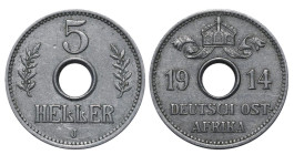 Germany, German East Africa, Emperor Wilhelm II (1888 - 1918), 5 heller, 1914 year, Silver, 3,12 gr, KM#13
