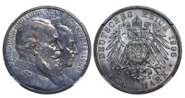 Germany, Grand Duchy of Baden, King Frederick I (1856 - 1907), 5 marks, 1906 year, Silver, 27,77 gr, KM#277, Golden Wedding Anniversary, NGC
UNC Deta...