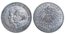 Germany, Anhalt-Dessau, King Frederick II (1901 - 1918), 5 marks, 1914 year, Silver, 16,6 gr, KM#30, 25th Anniversary of the Wedding of Duke Friedrich...