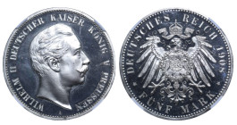 Germany, Kingdom of Prussia, William II (1888 - 1918). 5 marks, 1908 year, Silver, 27,77 gr, KM#523, NGC , Top-Pop , In PF 66 UC: 2
PF 66 Ultra Cameo