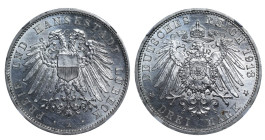 Germany, Free Hanseatic city of Lübeck, 3 marks, 1913 year, Silver, 16,67 gr, KM#215, NGC
MS 64