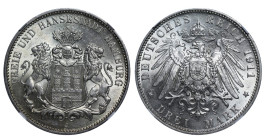 Germany, Free Hanseatic city of Hamburg, 3 marks, 1911 year, Silver, 16,67 gr, KM#620, NGC
MS 64