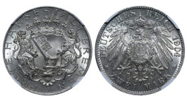Germany, City of Bremen, 2 marks, 1904 year, Silver, 11,11 gr, KM#250, NGC
MS 65