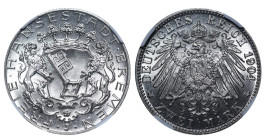 Germany, City of Bremen, 2 marks, 1904 year, Silver, 11,11 gr, KM#250, NGC
MS 65+