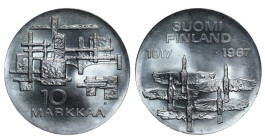 Finland, President Urho Kekkonen (1956 - 1982), 10 markkaa, 1967 year, Silver, 24 gr, KM#50, 50th Anniversary of Independence