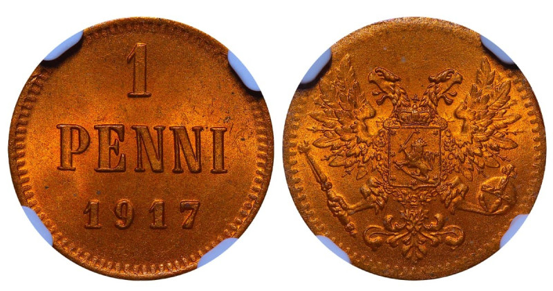 Finland, Emperor Nicholas II (1894 - 1917), 1 penny, 1917 year, Copper, 1,28 gr,...