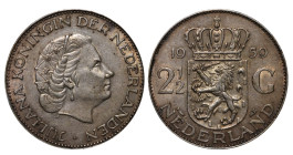 Netherlands, Queen Juliana (1948 - 1980), 2 1/2 gulden, 1959 year, Silver, 15 gr, KM#185