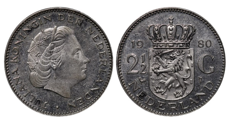 Netherlands, Queen Beatrix (1980 - 2013), 2 1/2 gulden, 1980 year, Silver, 15 gr...