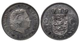 Netherlands, Queen Beatrix (1980 - 2013), 2 1/2 gulden, 1980 year, Silver, 15 gr, KM#185