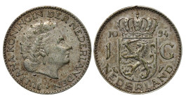 Netherlands, Queen Juliana (1948 - 1980), 1 gulden, 1954 year, Silver, 6,5 gr, KM#184