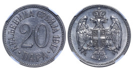 Serbia, King Peter I (1903 - 1918), 20 para, 1917 year, Copper-nickel, 5,6 gr, KM#20, NGC
UNC Details Cleaned