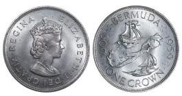Bermuda, Queen Elizabeth II (1952 - 2022), 1 crown, 1959 year, Silver, 28,28 gr, KM#13, 350th Anniversary - Colony Founding